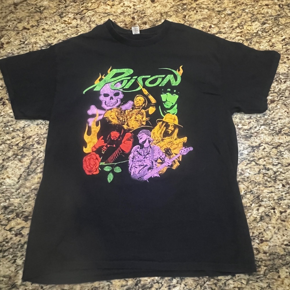 Poison The Stadium Tour 2022 Mens T-Shirt Black Large Rock Band Concert Graphic